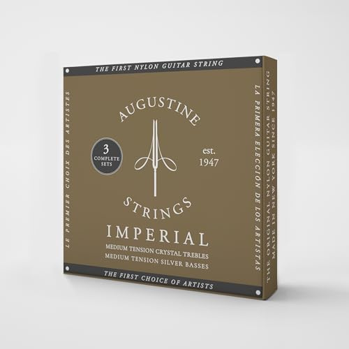 Augustine Strings Imperial Medium Tension - Premium Crystal Nylon Classical Guitar Strings - Produced in New York by the Manufacturer of the Original Nylon String - 3 Sets