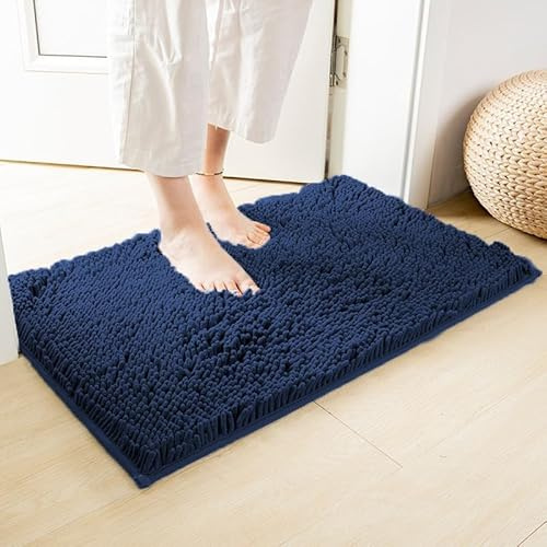 Hiseng Alfombra Baño Chenille Suave, Alfombrilla Baño Lavable a Máquina, Alfombras Baño Secado Rapido Color Sólido, Alfombra Banos Antideslizante (40x60cm,Azul Marino)