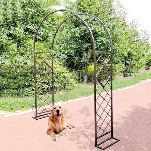 ZYXWLC Arco da Giardino in Metallo per Rose rampicanti Supporto, Resistente Padiglione da Giardino,Traliccio, Arco per Rose con Base, Facile da Montare(Marrone,W220xH270cm)