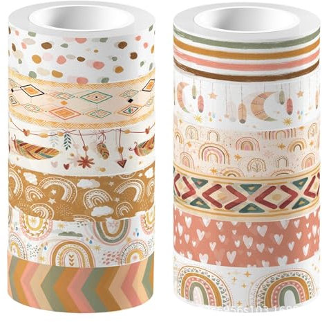 Valicaer Washi Tape Set,12 Rollo Masking Tape Vintage Cinta Decorativa Adhesivo de Cinta Adhesiva Decorativa Pegatinas de Cinta Washi Suministros de Manualidades para Bricolaje,Decorar Regalos