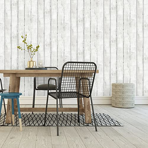 JOLIHOME Papel Pintado Efecto Madera Blanco Papel Tapiz Autoadhesivo Impermeable Vintage Papel Adhesivo Vinilo para Muebles Cocina Salón Dormitorio Habitación Armario 44.5x1000cm