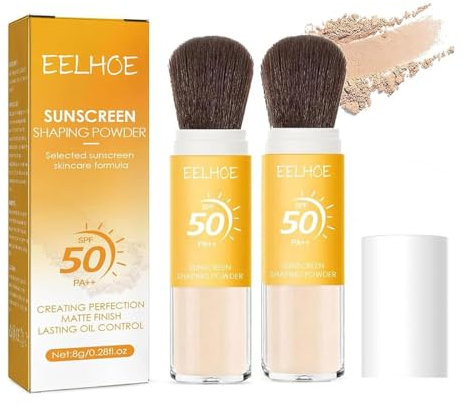 Baorder 2PCS Mineral Sunscreen Setting Powder,SPF 50 PA++ Powder Sunscreen,Control Oil Natural Matt Finish,Lasting Lightweight Breathable Sunscreen Setting Powder with Brush (2PCS, 16g)