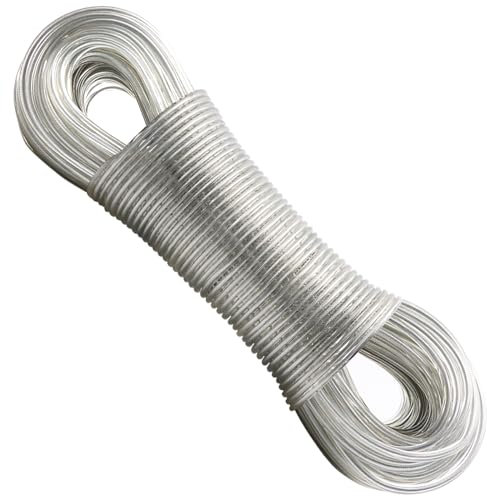 AMZSKU 50m Cuerda tendedero Exterior, Cuerda Tender Ropa Exterior con núcleo de Acero, Cuerda de Acero plastificado, tendedero Exterior (4mm, Transparente)
