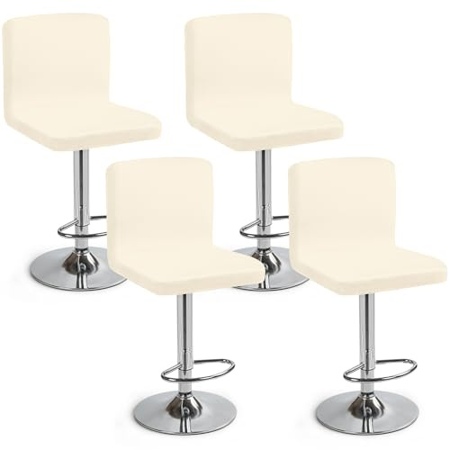 Funda para Taburete de Bar 4 Piezas Fundas para Sillas de Bar Elásticas Funda para Silla de Comedor Lavables Cubierta de Taburete de Bar Fundas Sillas para Taburetes de Bar (Crema, 4 Piezas)