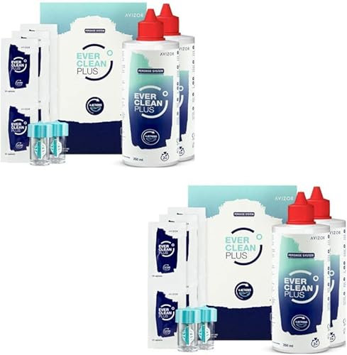 Avizor Ever Clean Plus 4X350 ml + 180 Tabletten - Reinigungs- und Desinfektionslösung für Kontaktlinsen - Entfernt Lipide und Proteine - Ohne Konservierungsstoffe - Sparpackung
