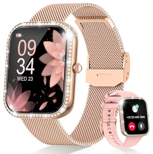 Fitnynxos Smartwatch Damen mit Telefonfunktion, 1,75 HD Armbanduhr mit 130+ Sportmodi, 24H Pulsuhr, Menstruationszyklus, SpO2, Schlafmonitor, IP68 Fitnessuhr Android/iOS Roségold, Geschenke