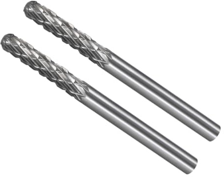 CoCud Tungsten Carbide Rotary Burrs File, 3mm Shank 3mm Dia, Double Cut Cylinder Shape Rotary Burrs Tool - (Applications: for Metal Carving), 2-Pieces