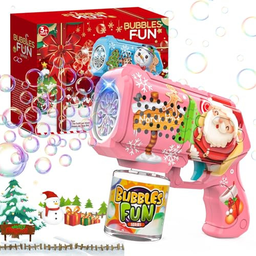 Bombble Seifenblasenpistole Weihnachten, Bubble Gun Kinder mit Seifenblasenlösung, Bubble Machine Toys 5000+ Blasen Outdoor Kinder Geschenk für Weihnachten/Neujahr/Geburtstag/Party/Hochzeit