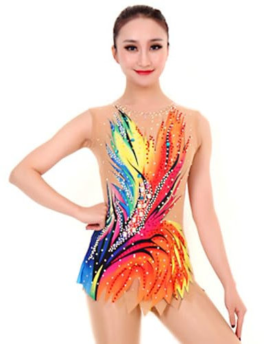 Leotardos De Gimnasia Rítmica for Niñas Con Diamantes De Imitación, Traje De Gimnasia Estampado Sin Mangas for Competición(XS)