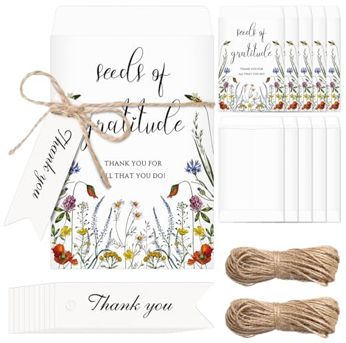 Chuangdi 50 Sets Seeds of Gratitude Seed Packets Bulk Wildflower Party Favors Self Adhesive Paper Empty Envelope with Thank You Tags Thank You Gifts for Baby Shower Wedding Party Guests (No Seed)