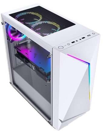 Caja De Computadora De Torre Media ATX, M-ATX, ITX, Caja De Computadora For Juegos De Torre Media Panel Lateral De Vidrio Templado, Admite Radiadores De Hasta 160 Mm Admite Refrigeración Por Agua(Whit