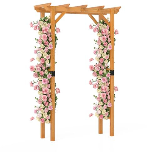 COSTWAY 215cm/229cm Wooden Garden Arch, Trellis Pergola Arbour for Climbing Plant Vines, Outdoor Support Trellis Archway for Party Wedding Backyard Patio (Flat Hanging Roof, 140 x 60 x 215cm)