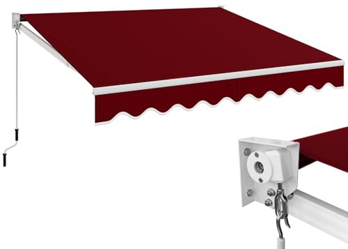 RELAX4LIFE Tenda da Sole a Bracci Estensibili Avvolgibile 295x250cm, Base Universale Parete/Soffitto, Manovella Manuale, Angolazione Regolabile, Telo Impermeabile, Alluminio, ROSSO