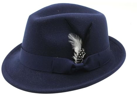 Sombrero de pescador barato tradicional con pluma para fiestas de disfraces Oktoberfest y eventos al aire libre, sombrero de pescador, talla 53 (azul marino, talla única)