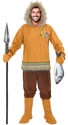 W WIDMANN MILANO Party Fashion – Inuitkostym för män, topp med huva, byxor, handskar och stövletter, outfit för karneval