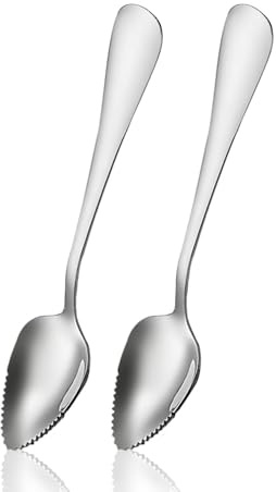 Serrated Edge Grapefruit Spoons Stainless Steel Grapefruit Utensil Tool Dessert Fruit Spoons for Citrus Lemon Kiwi Salads Melon Lime Pitaya Apple Fruit Puree (Silver)