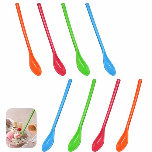 8 cucchiai con manico lungo, in plastica colorata, cucchiaini per uova in plastica, cucchiaini per latte macchiato, cucchiaini da caffè, cucchiai da mescolare, riutilizzabili (18 cm)