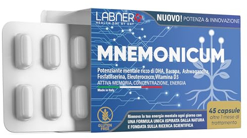 Labner_Fosfatidilserina Integratore 45 Capsule per Memoria e Concentrazione con Omega 3, Vitamina D3, Ashwagandha, Eleuterococco, Bacopa_ Supporto Studio e Lavoro, Gluten Free, 100% Made in Italy