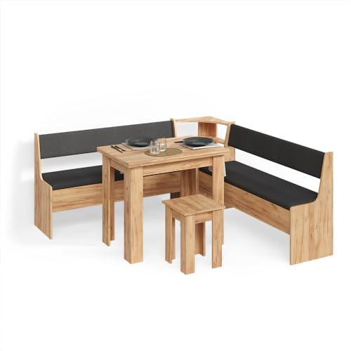Livinity Gruppo panca ad angolo Tiberio, Rovere dorato, 180 x 180 cm con tavolo