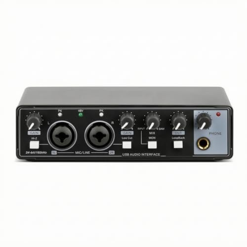 Fonowx Interfaz de Audio USB Interfaz Tarjeta de Sonido Mezclador Grabador con Dos Preamplificadores y Perillas Dedicadas de Ganancia Integración con