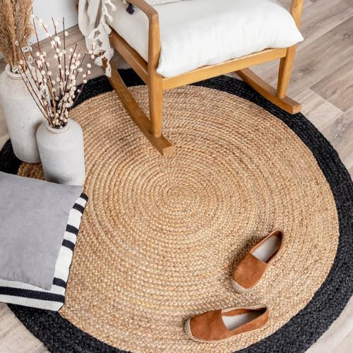 FRAAI | Home & Living Jute Teppich Rund - Fair Natur Schwarz - Jute - Flachgewebe - Einfarbig - Boho, Modern - Wohnzimmer, Esszimmer, Schlafzimmer - Carpet