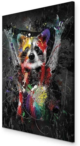 murando - Tableau Acoustique Animal 80x120 cm 1 Partie - Décoration Murale Anti-Bruit Isolation Phonique Chambre Impression sur Toile - Graffiti Raton Laveur Coloré Artiste Street Art g-A-0245-b-a