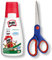 Pritt Set mit Bastelkleber und Bastel-Schere, transparent trocknender Alleskleber für Zuhause, Schule oder Büro, weißer Bastelleim für Kinder, 1 Flasche à 100 g + 1 Noris Club Schere 17 cm, 9H PAKC2X