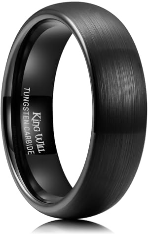 King Will, anello nuziale da uomo e da donna, modello base, in carburo di tungsteno satinato nero, 4 mm, 6 mm, 7 mm, bombato, con vestibilità comoda, R 1/2(59.53mm), Tungsteno, Non pietra preziosa