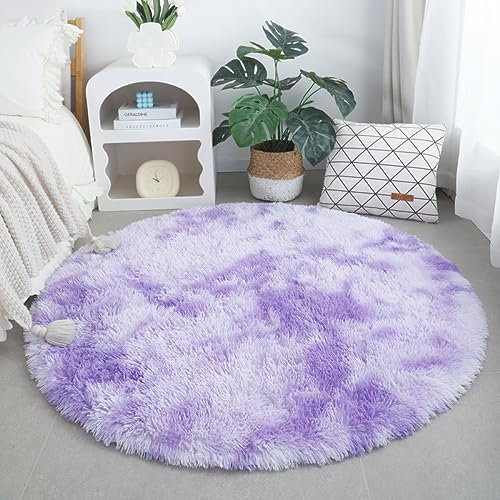 Nyescasa Hochflor Teppich Langflor Modern Flauschig Weich Rund für Wohnzimmer Kinderzimmer Schlafzimmer Flur Läufer Violett Shaggy Innen 160cm