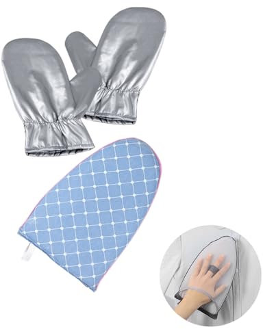 WouND 3 Pack Garment Steamer Ironing Gloves Mini Ironing Board Steam Resistant Gloves With Finger Ring Heat Resistant Garment Steamer Gloves For Garment Steamer Ironing Accessories (Blue)