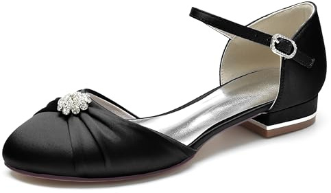 Hanfike Zapatos de vestir para niñas y mujeres con punta redonda y lazos JY253, Black, 40.5 EU