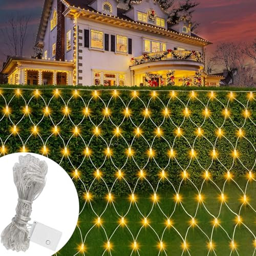 Lichternetz Außen,LED Lichternetz,Lichterkette Netzlicht,Lichterkettennetz,LED Lichterkette außen Netz,8Modi Lichtervorhang mit Stecker,Wasserdicht Lichternetz Innen für Büsche Garten Zimmer Balkon