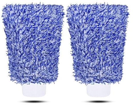 Mikrofaser Autowaschhandschuh Reinigungshandschuhe Ausrüstungsschwämme, 2 Sets professionelle kratzfreie Polierhandschuhe, blau