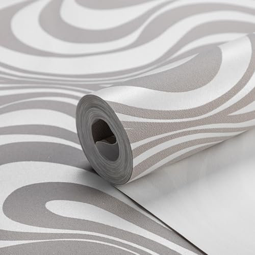 Trafagala Modern Taupe Minimalist 3D Geometric Curves Glitter Stripe Non-Woven Wallpaper for Adults Living Room Bedroom TV Backdrop Lounge Hall Retro Gothic Abstract Galaxy Wallpaper