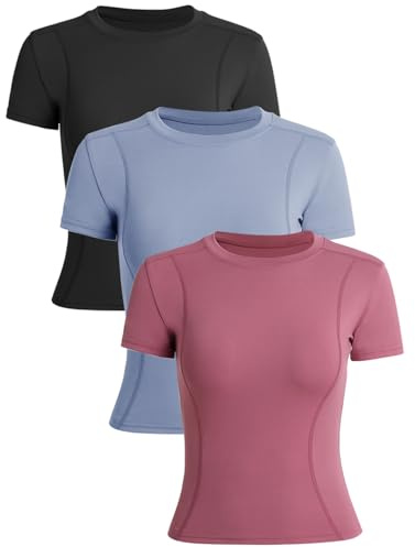 3 Pack Women's Gym Tops Sports T-Shirt Basic Short Sleeve Tee Shirts Summer Quick Dry Fit Stretchy Athletic Sport Gym Fitness Tee Exercise Yoga Tops