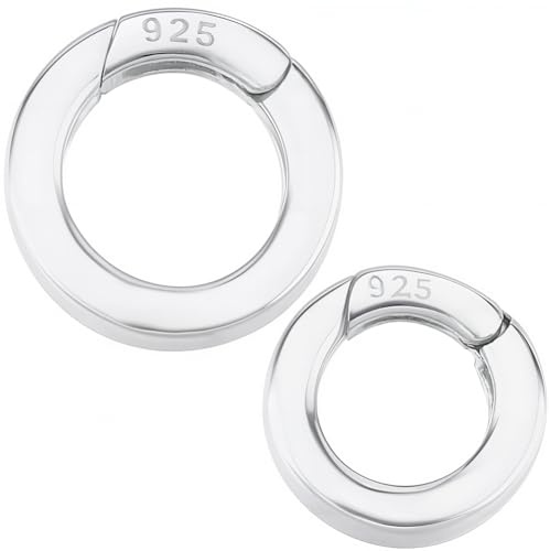 SUNNYCLUE 1 Box 2Pcs Spring Gate Ring Round Spring Clasp 925 Sterling Silver Bracelet Necklace Shortener Small Clamp Clasps Carabiner Snap Clip O Rings for Jewellery Making DIY Crafts Gifts Supplies