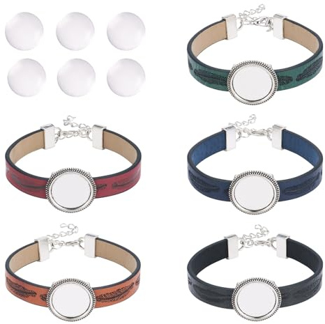 Craftdady 5 st PU-läderarmband 18 mm glas cabochon tomma infattningsbricka justerbart armband för gör-det-själv kvinnor män armband smycken kit