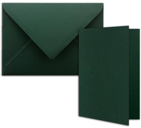 25 x DIN B6 vikbara kort, set med kuvert i tallgrön (grön) – 120 x 170 mm – perfekt för inbjudningskort, bröllop, dop, nattvardsgång, konfirmation – varumärke: Färgrik