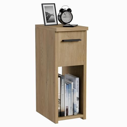 ComfortCove Nachttisch, Nachtschrank, Nachtkästchen, schmaler Nachttisch, schlanker Beistelltisch mit Ablagefach und Griff, Eiche. Größe: B20 x H55 x T30,5 cm