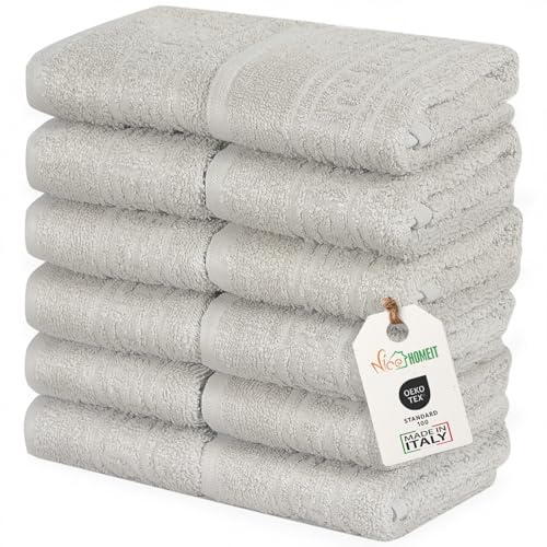 nice homeit Set med 12 minihanddukar 30 x 30 cm – ansiktshanddukar och gäster 100 % ringspunnen bomull – för händer, nyfödda, smink, kök, hem och resor. Lätt, mjuk, absorberande, brungrå