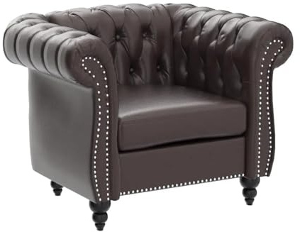 OKBVDXKOI Lounge Chair Leather Chesterfield Chair, Mid-Century Modern Single Sofa Chair, Tufted Upholstered Rolled Armchair Sofa