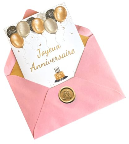 marelle CREATIVE MINDS Carte Joyeux Anniversaire - Design Élégant et Raffiné - Carte de Vœux d’Anniversaire pour Homme et Femme avec Cachet Cire et Enveloppe (Pink)