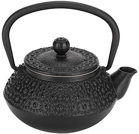 Gjutjärn tekanna, 0,3L stil regndroppar Mönster obestruket Gjutjärn te Vattenkokare Spishäll Panna Set med rostfritt stål infuser for kaffe, tepåsar, löst te, for hem/tehus/restaurang/282