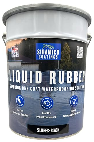 Siramico Coatings Liquid Rubber Roof Coating | 5 Litres | Instant Leak Seal Technology I Quick Drying, One Coat Waterproofing Sealant | Black, Grey & Clear (Black, 5 Liters)