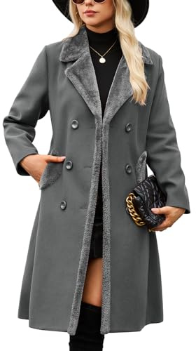 Yuson Girl Cappotto Donna Invernale Lungo Classico Doppiopetto Cappotto con Revers Autunno Invernale Caldo Cappotti Elegante Cappottino Trench Coat di Mezza Stagione con Tasche(Grigio scuro, M)