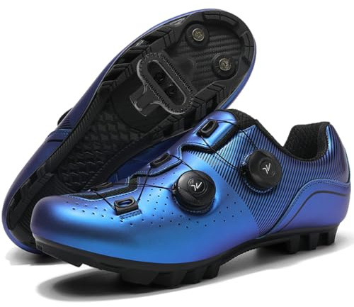 Hiuzylqx Scarpe da Ciclismo MTB Uomo Donna Compatibile con Tacchette da Corsa SPD e Pedale di Blocco All'aperto per Bici Scarpe da Equitazione,Blu,41 EU
