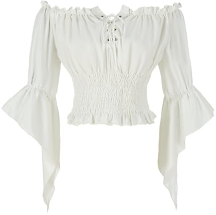 Mingyuezai Womens Renaissance Peasant Blouse Off Shoulder Trumpet Sleeve Medieval Tops
