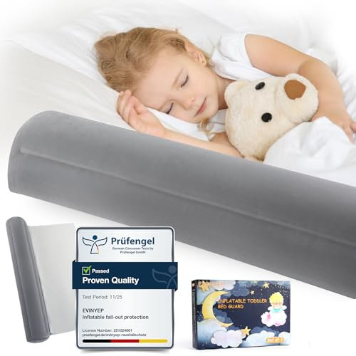 EVINYEP Inflatable Bed Guard, Portable Foldable Bed Bumper for Toddler, Travel-Friendly Bed Rails with Baby's Fall Protection, Lightweight and Durable, Fits King/Double/Single/Kid's Beds
