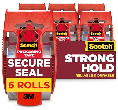 Scotch Secure Seal Packing Tape, Ultra Clear, Reliable and Durable Seal, 1.88 in x 800 in., 6 Packaging Rolls with Dispensers