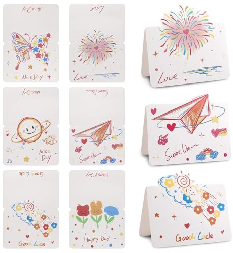 60pcs Mini Folded Greeting Cards 9.7 x 6.8 cm 3D Blank Greeting Cards Set Cute Cartoon Floral Paper Plane Message Cards for Kids Students Friends Birthday Party Celebration Gift Notes